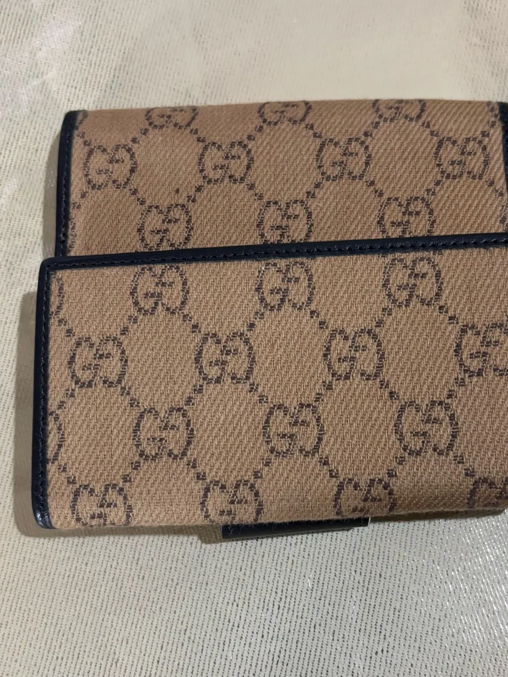 Gucci Beige Brown Monogram Wallet with Black Leather Snap